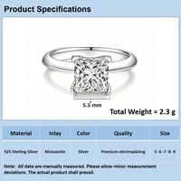 Bague solitaire à quatre griffes en argent sterling 925 avec moissanite, bague de fiançailles