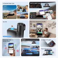 AZDOME S58 4G LTE 3ch Dash Camera App Intercom Télécommande en temps réel Streaming en direct 2K Caméra de voiture Carte Sim Caméra de tableau de bord avant et arrière