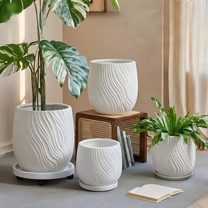 <span class=keywords><strong>Pot</strong></span> <span class=keywords><strong>de</strong></span> fleurs en résine épaissi à motif ondulé, style luxe léger, pour salon et balcon, idéal pour l'<span class=keywords><strong>extérieur</strong></span> - Product Image 1
