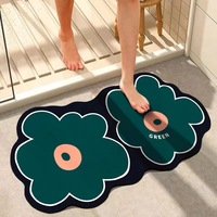 Tapis de sol de salle de bain rectangulaire au design moderne et durable, motif floral champêtre, en boue de diatomées, doux, absorbant l'eau et antidérapant