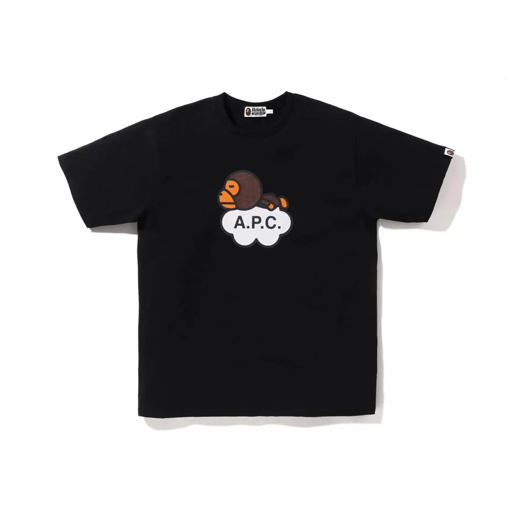 BAPE A. P.C. Co branded Men's Spring and Summer Cartoon BABY MILO Men's and Women's Letter Printing Short Sleeve T-shirt