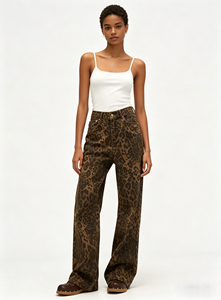 Jean pour <span class=keywords><strong>femme</strong></span> 2026 style rétro américain, imprimé léopard, logo à la taille, coupe droite ample, en denim, vintage, streetwear hip-hop - Product Image 4