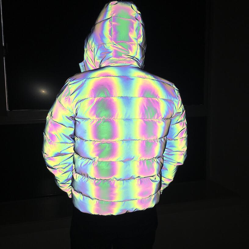 Stock Men's Man Hooded Streetwear Rainbow Reflective Jacket