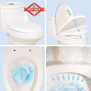 Artículos Sanitarios Baño 2026, Inodoro Monobloque Sifónico Alargado de Cerámica Hueso con Desagüe S de 300mm Modelo FLL-016 - Product Image 3