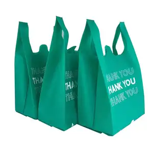 YR logotipo personalizado ecológico reutilizable troquelado supermercado compras camiseta bolsa no tejida