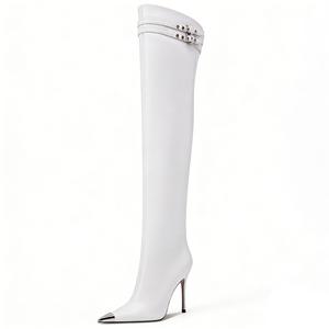 Bottes de <span class=keywords><strong>moto</strong></span> européennes rouges à bout pointu, sexy, au-dessus du genou, à talon aiguille, élégantes, longues, pour femmes, vente en gros - Product Image 1