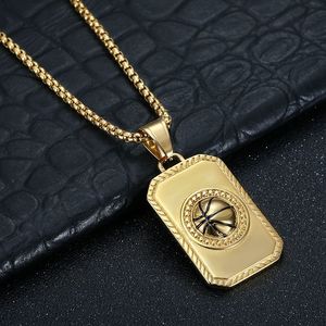 Collier pendentif carré en acier inoxydable avec design de football, basketball, rugby, bijoux unisexes hip hop - Product Image 3