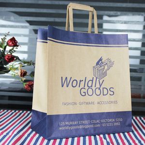 Sacs en papier kraft personnalisés avec votre logo, imprimés en usine, à poignée plate, pour cadeaux et achats - Product Image 5