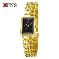 Montre pour femme OFNS 7210 à double chaîne, boîtier en alliage de zinc, bracelet en alliage, verre minéral trempé, mouvement à quartz