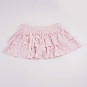 Falda de pastel con volantes y lunares estilo dulce y femenino para mujer – Falda midi de color liso con corte en A y pantalón corto incorporado - Product Image 2