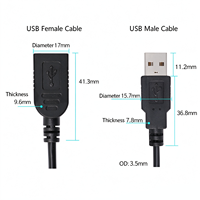Kabel Ekstensi USB2.0 2/4 Core USB Male to Male/Male to Female untuk Catu Daya & Transfer Data PC Desktop Laptop, Komputer