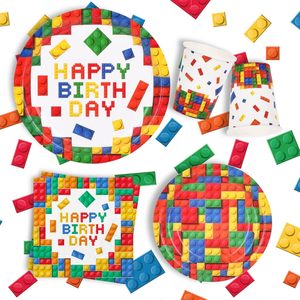 DAMAI Building Block Colorful Birthday Party Decorations Paper Plate Napkin Cup Tablecloth Banner <b>Set</b> - Product Image 3