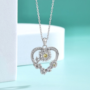 Collana da Donna in Argento Sterling 925 con Pendente a Forma <span class=keywords><strong>di</strong></span> Cuore e Girasole, Zirconi Rosa, Gioiello per San Valentino - Product Image 6