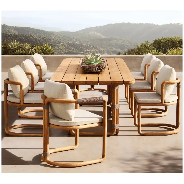 Outdoor patio furniture simple tabletop solid teak wooden outdoor dining set