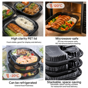 Conteneur alimentaire jetable en plastique PP à 3 compartiments de 1000 ml avec couvercle transparent en PET, compatible micro-ondes, boîte à lunch à emporter, blister - Product Image 3