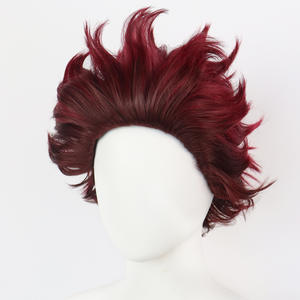 Perruque de <span class=keywords><strong>cosplay</strong></span> <span class=keywords><strong>Tanjiro</strong></span> Kamado marron foncé, fibres haute température, cheveux courts, petit bonnet, dentelle transparente - Product Image 3