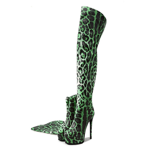 Bottes hautes à talon aiguille et plateforme épaisse pour femme, grande taille 48, avec fermeture éclair arrière, imprimé léopard, coupe large au-dessus du genou - Product Image 2