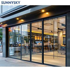Sunnysky Commercial vitrine de magasin moderne portes coulissantes en verre portes d'entrée en aluminium fibre de verre extérieur grandes portes en verre - Product Image 4