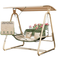 Fauteuil suspendu de patio extérieur avec auvent, structure métallique, siège tressé et coussin, mobilier pour balcon, jardin, villa