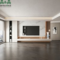 SLS Zeitgenössische Schwebende TV-Konsole mit Marmorplatte, Offenen Regalen und Maßgefertigtem Wohnzimmer-Stauraum