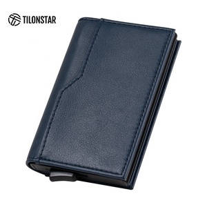 TILONSTAR TVC205 Customizable Logo Leather Aluminum Anti-theft <b>RFID</b> <b>Blocking</b> Card Case <b>Wallet</b> Holder Credit Pop up Card Holder - Product Image 1