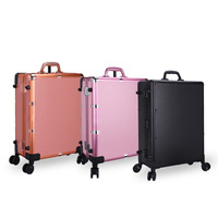 Valise de Maquillage Professionnelle Tendance avec Lumières LED Réglables, Haut-Parleur Audio, Nouveau Modèle Annuel, Chariot à Roulettes, Motif Pierre, Fermeture Sécurisée