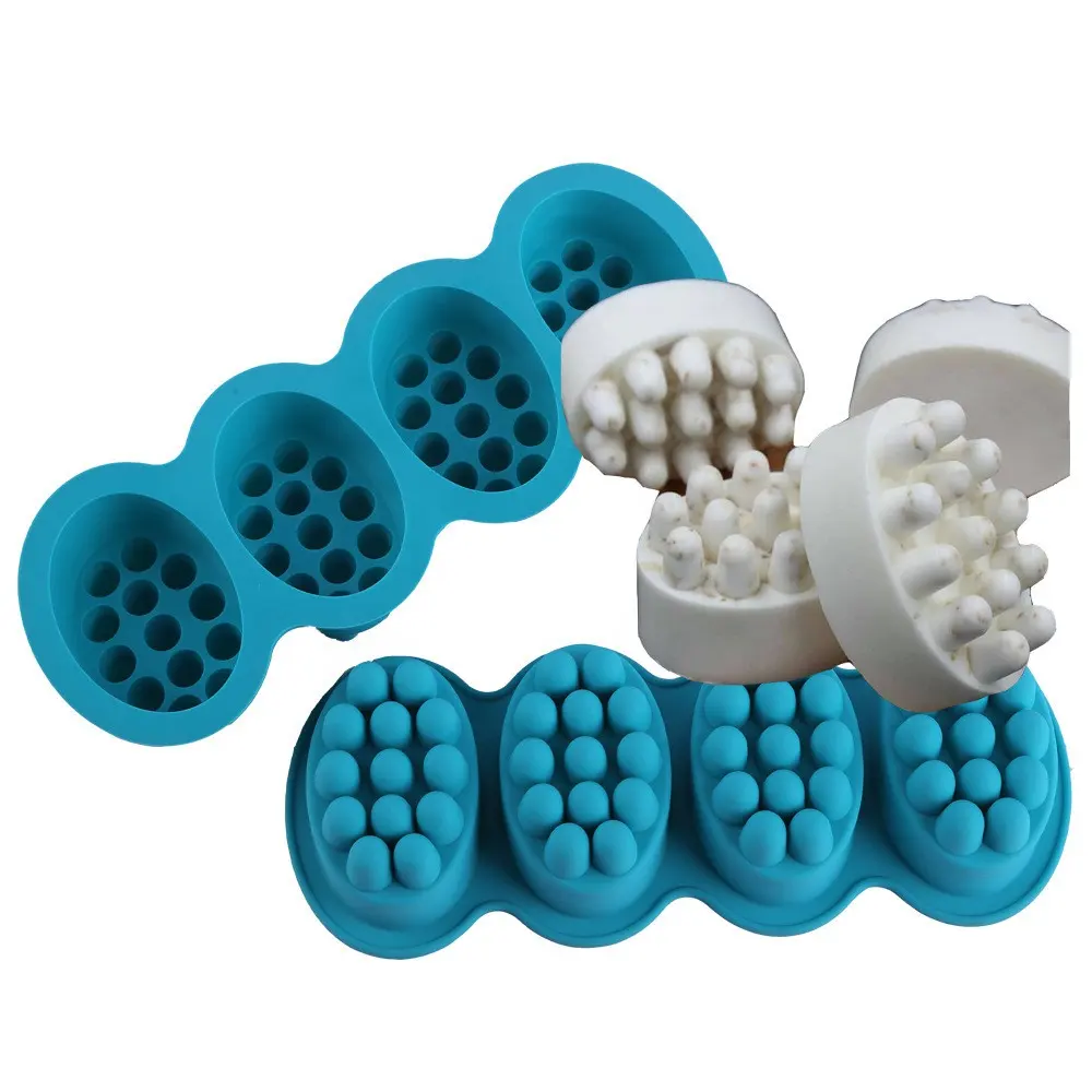 Molde de silicone para sabão, 4 moldes de massagem para fazer sabão