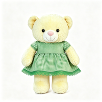 Peluche Ours en Peluche Doux et Moelleux, Adorable Poupée Ours Rembourrée avec Robe Verte à Manches Courtes, Jouet en Peluche Animal pour Enfants