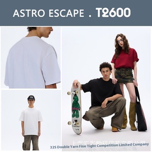 T-shirt en coton double fil 260g, couleur unie, coupe ajustée, pour veste décontractée de marque Tide, design vierge pour col de couple - Product Image 5