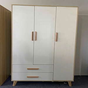 Modern Three-Door <b>Wardrobe</b> With Wooden Frame And Handles Freestanding Bedroom Storage Cabinet Scandinavian Design - Product Image 1