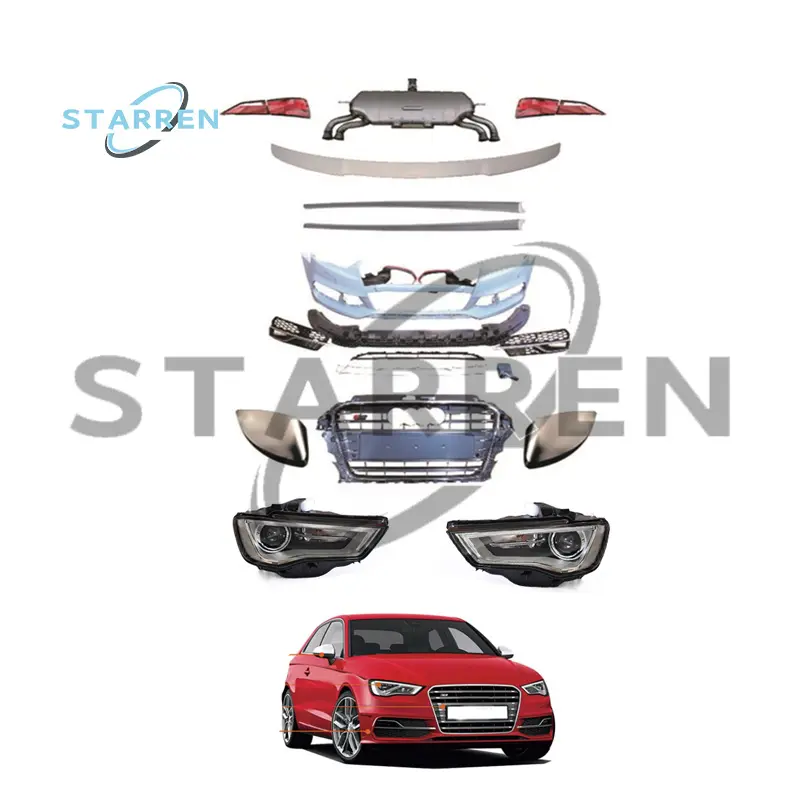 High quality Front Rear Bumper With Grille Front Lip headlight taillight Body Kit For Audi A3 2013-16 Change To s3 Model