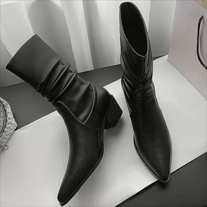 Botas cortas suaves y cómodas para mujer, novedad de invierno 2024, botas cortas de tacón alto de fondo grueso, botas cortas informales para mujer - Product Image 1