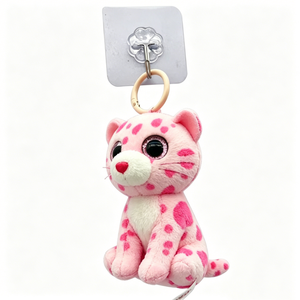 Custom Pink leopard plush keychain, Pink spotted leopard plush <b>backpack</b> charm, <b>Mini</b> pink leopard plush bag pendant - Product Image 1