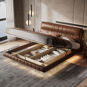 เตียงคิงไซส์หนังแท้แบบลอยตัว รุ่นใหม่ ปี 2025 หุ้มเบาะหรูหรา สำหรับห้องนอนใหญ่ พร้อมที่เก็บของแบบซ่อน เตียงคู่ระดับไฮเอนด์ - Product Image 3