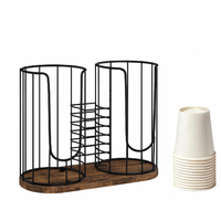 Organisateur de porte-gobelets pour comptoir, distributeur de gobelets et de couvercles en plastique, distributeur de gobelets en papier à 3 compartiments avec base en bois