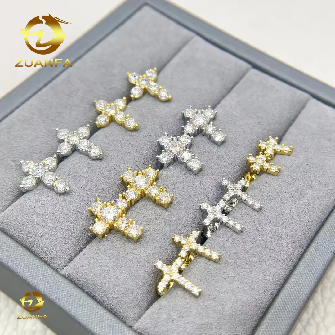 Zuanfa Großhandel-Pass Diamant-Tester feiner Schmuck 925 Silber Kreuz Stil-Ohrringe VVS Moissanit Eiskopf-Ohrringe