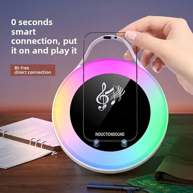 Top Rated Magic Induction Speaker Wireless Charging Station RGB Night Light Phone Stand for Bedside Table Ready to Ship Bulk