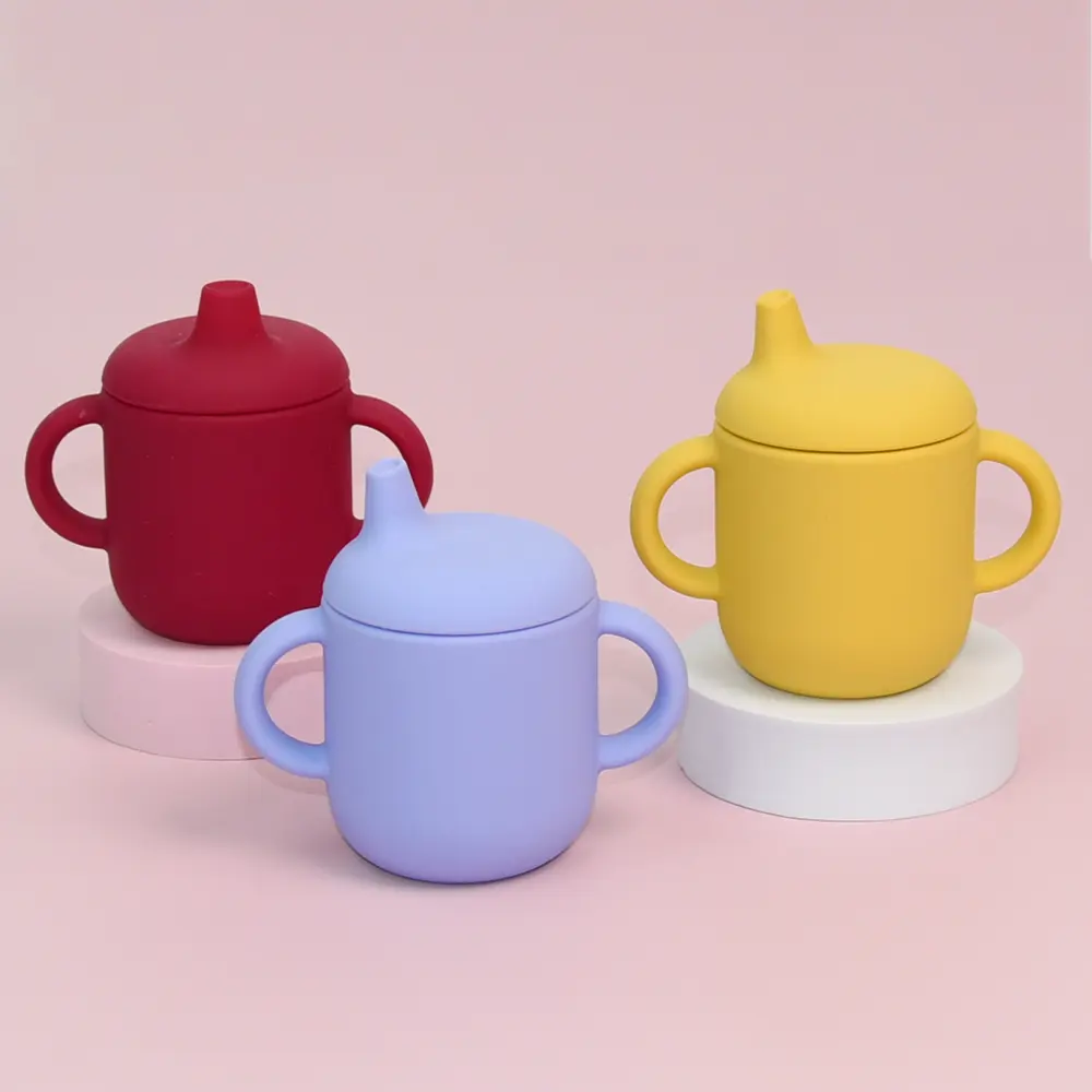 음식 급료 실리콘 고품질 아이 Sippy 컵 순수한 색깔 재사용할 수 있는 아기 유기 유아 아이들 아기 실리콘 Sippy 컵