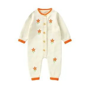 米米雄定制精品刺绣婴儿服装新生儿学步婴儿针织睡衣规钩针套装长袖连裤