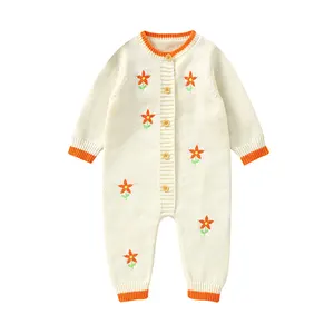 Mimixiong Tùy Chỉnh Cửa Hàng Thêu Quần Áo Trẻ Em Sơ Sinh Toddler Bé Dệt Kim Đồ Ngủ Đo Crochet Trang Phục Dài Tay Áo Romper