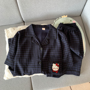 Set di <span class=keywords><strong>pigiama</strong></span> in cotone da donna e ragazza con nuvole estive pantaloni corti a maniche corte per la primavera all'ingrosso - Product Image 4