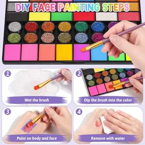Kit de peinture pour le visage pour enfants 42 couleurs non toxiques Peinture pour le visage 16 crayons 6 pochoirs réutilisables 40 collants pour Halloween Peinture pour le visage corporel - Product Image 4