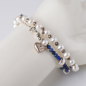 925 <b>Solid</b> Sterling <b>Silver</b> Beaded <b>Bracelet</b> High Quality Natural Lapis Heart GIA Certified for Wedding Engagement Anniversary - Product Image 4