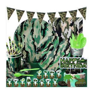 Suministros desechables para fiestas con temática de camuflaje verde militar, cubiertos, plato de papel, pancarta, Día de San Valentín, Baby Shower, fiestas de cumpleaños - Product Image 1