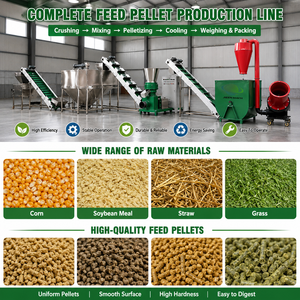 Usine de fabrication de granulés d'aliments pour animaux sur mesure pour maïs, soja, paille, herbe, avec broyeur, mélangeur, pelletiseur, refroidisseur et ligne d'emballage - Product Image 1