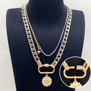 <span class=keywords><strong>Collar</strong></span> con abalorio, joyería coreana, cadena de doble capa, colgante de diamante de cristal, mosquetón, <span class=keywords><strong>Collar</strong></span> chapado en oro para mujer - Product Image 3