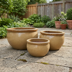 Rustic Glazed Eco-Friendly <b>Clay</b> Flower Pots <b>Set</b> Vietnamese Outdoor Garden Planters for Flowers & Green Plants Home & Garden - Product Image 1