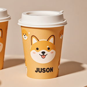 7oz Disposable Craft Animal Cartoon Printing Water Based Coating Single Wall Custom Logo Paper Cups with Lid