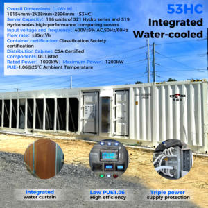 ドロリンボックス クリプトコンテナ 液冷式53HC水冷マイナー 196 S21ハイドロユニット PUE 1.06 ターンキー方式暗号通貨マイニングファーム - Product Image 1