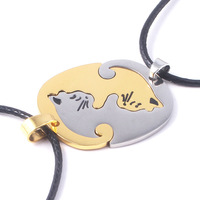 ZRM Klassieke witte, zwarte en gouden zilveren kattenhanger puzzel bijpassende touwketting voor koppels, geliefden, Valentijnsdag